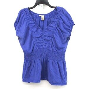 DKNY Jeans Shirt Womens Size 22/24W Purple Cap Sleeve V-Neck Blouse Top